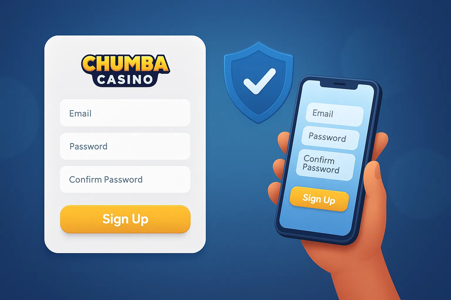 Chumba Casino account registration form on mobile and desktop
